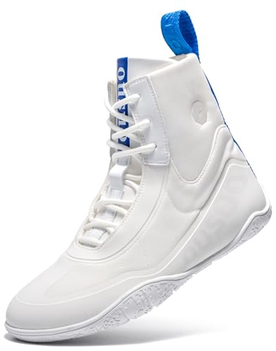 OUSUO Mens Wrestling Shoes Boxing Shoes High Top Fitness Sneakers Weightlifting Fighting Shoes Zero Drop Sole White 12