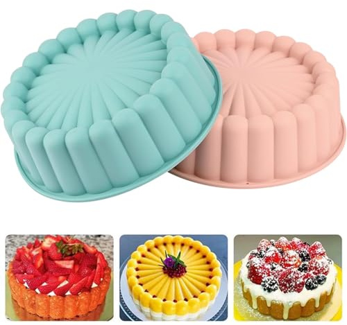 YXHZVON 2PCS Charlotte Cake Mold, 8 Inch Silicone Charlotte Cake Pan, Silicone Baking Molds, Baking Pastry Molds for Cake, Jello, Gelatin, Bread (Pink+Blue)