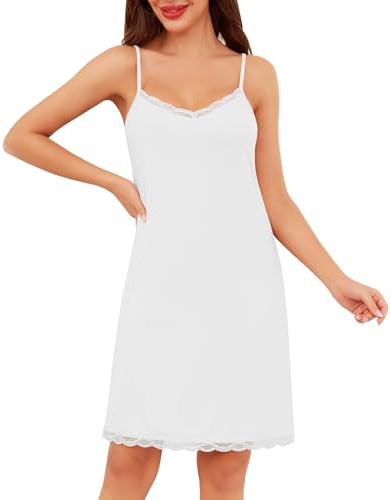 Wikoan Fond de Robe Dentelle Lingerie Femme Modal Jupon sous Robe Bretelles Spaghetti Elégant Sexy Dessous Fond de Robes Femme