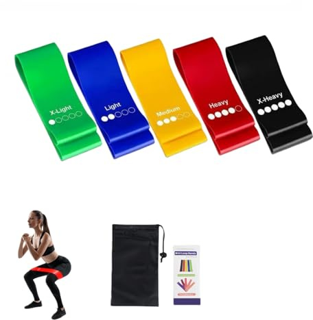 Bandas Elasticas Fitness,Cintas elasticas musculacion,Bandas de Resistencia,Cintas elasticas Fitness,Set de 5 Gomas,con Guía de Ejercicios y Bolsa
