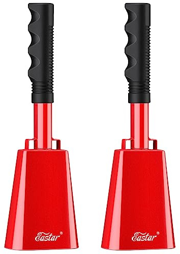 Eastar Cowbell with Handle, Large Cowbells for Sporting Events 2 Pack, 10 Inch Big Cow Bells Loud Noise Makers for Football Baseball Games Graduation School Stadium, Gifts for Cheering, Red