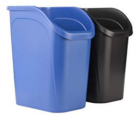 Rubbermaid Undercounter Small Trash Can, 2 Pack Blue and Black for Recycling/Waste, 9.4-Gallon, Fits under Sink/Desk/Cabinet for use in Kitchen/Bathroom/Office