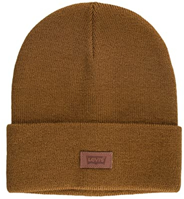 Levi's Unisex Classic Warm Winter Knit Cap Fleece Lined for Men and Women Beanie Hat, Tan Solid, One Size UK