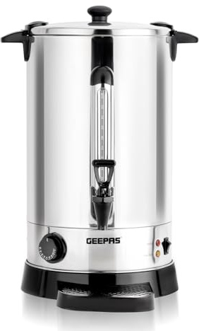 Geepas Electric Catering Urn, 1650W Instant Hot Water Boiler Dispenser - Tea Urn Kettle Home Brewing Commercial or Office Use with Keep Warm- Easy Pour Tap, 20 Litre, Stainless Steel – 2 Year Warranty