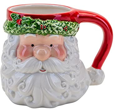 Widdop Christmas Novelty Ceramic Mug - Santa/Holly Trim Design
