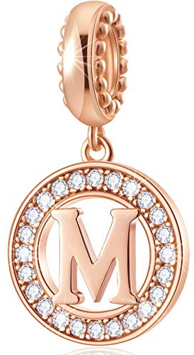 CHAWIN Buchstaben-Charm von A bis Z, Roségold, echtes 925er Sterlingsilber, für Pandora-Charm-Armbänder, Halsketten, Kreis-Anhänger für Frauen und Mädchen, Stein, Zirkonia, Erstellter Zirkonia