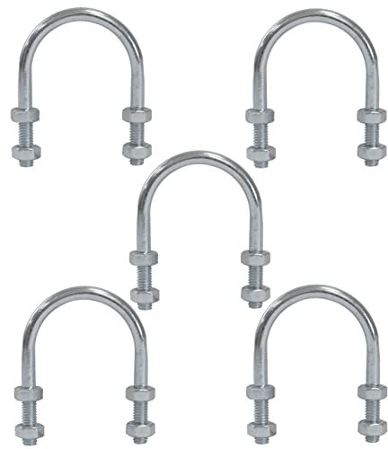 AERZETIX - C59046 - Juego de 5 Pernos en forma U para tubo 1 y 4 tuercas M6x60mm - para tubo con diámetro 1 ~34mm - DIN3570 - en acero galvanizado - color plata