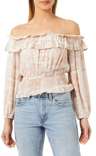 ESHA Blusa Carmen, Beige Blanco, S para Mujer