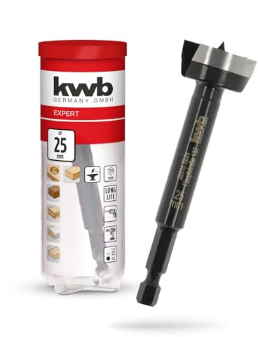 kwb Broca Forstner, Ø 25 mm, broca perforadora (para madera, cabeza forjada, afilado especial, agujeros rápidos y sin desgarros, punta central rectificada en 4 lados, para destornilladores y taladros