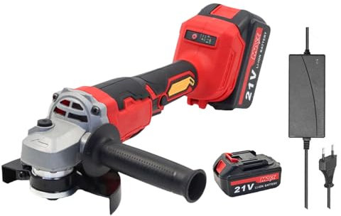 Weytoll Amoladora angular 125 mm, amoladora angular inalámbrica con 2 baterías de 1500 mAh, amoladora eléctrica 7000 rpm, 3 velocidades variables, 21 V para cortar y pulir metal, madera, etc.