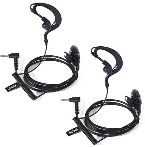 UAYESOK 2,5-mm Klinke Funkgeräte Headset 1-Polig, G-Form Security Kopfhörer Kompatibel mit Motorola Talkabout TLKR T92 H20 T60 T80 T82 XT180 Walkie Talkie mit PTT-Mikrofon (2 STK)