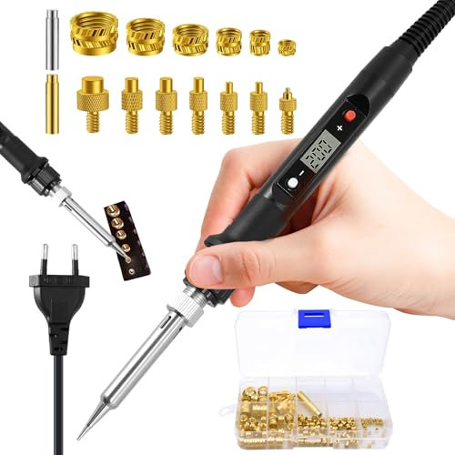 Affichage LED Kit De Fer A Souder, 130 Pièces Insert Fileté Metal Pour Fer À Souder Température Réglable, Jeu D'Inserts Filetés M2/M3/M4/M5/M6/M8 Écrous De Fusion Pour Accessoires D'Imprimante 3D