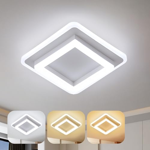 Warmiehomy 20CM Dimmable Modern LED Ceiling Lights, White | Acrylic, 12W 2160LM Square Living Room Ceiling Lamp with 3 Colors for Bedrooms Dining Room Hallway