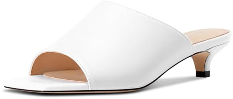 Aachcol Femmes Carré Ouvert Bout Bas Kitten Talon Heel Mules Chaussures Sandales Slip-on Mariage Party Dress Chaussures 3.5 CM Heels Blanc 41 EU