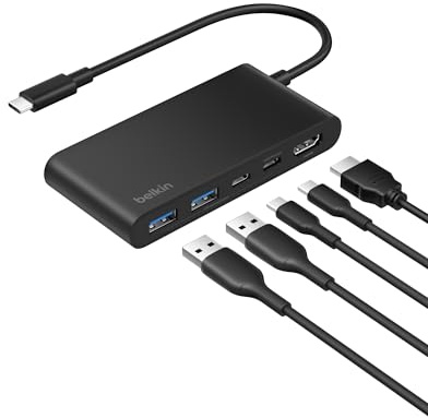 Belkin Hub USB-C a 5 Porte con HDMI 4K a 60 Hz, Power Delivery 100W, Trasferimenti Dati Rapidi da 5Gbps, Adattatore USBC Multiporta per MacBook, iPad Pro, Cromebook, HDMI 2.0 Aggiornato - Nero