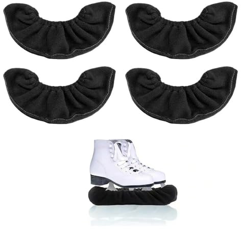Zavqiro 2-pair Cut-Resistant Ice Skate Blade Covers | Pro Fleece Lining for Absorption & Rust Prevention | Universal Fit for Hockey & Figure Skates | Soft Soakers (BLACK)