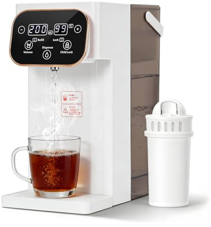 3L Instant Hot Water Dispenser, Filter Water Dispenser with 12 Adjustable Temperature Settings, 2200W 3s Fast Boil, One Cup Electric Water Machine Dispenser with LED Touch Display & Cleaning Program