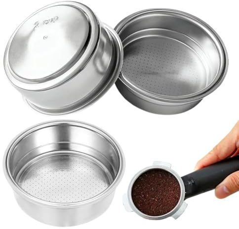 QEXUJOW Filtri riutilizzabili,Confezione da 2 filtri per caffè in acciaio inox, color argento, colini per caffè per filtri da caffè da 51 mm (per una e due tazze)