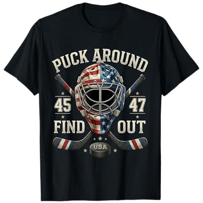Funny Retro Puck Around and Find Out Funny Hockey Us Flag T-Shirt