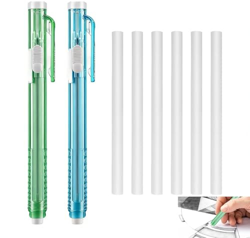 Set med 2 infällbart mekaniskt suddgummi med 6 refill, precisionsradergummi för ritning, skrivning och skissning, radergummi för studenter, konstnärer och kontor, blå och grön