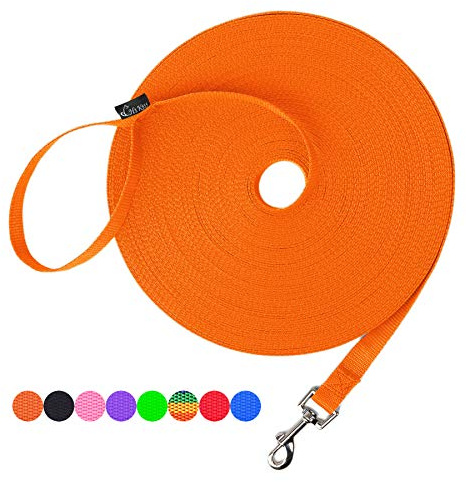Hi Kiss Guinzaglio per addestramento di agilità per cani e cuccioli, 4,6 m, 6,1 m, 9,1 m, 15,2 m, 30,5 m, ideale per allenamento, gioco, campeggio o cortile, colore arancione, 9 m
