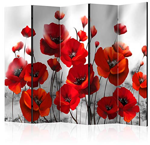 decomonkey Paravent Raumteiler Innen Mohnblumen 225x172 cm 5 Teilig Einseitig Room Divider Wall Raumteiler Stehend Trennwand Sichtschutz Spanische Wand Sichtschutzwand Wohnzimmer Holz Blumen