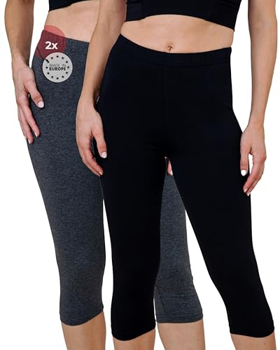 SES Damleggings Capri 3/4 2 st bomull, Svart/antracit Mélange, 38-40