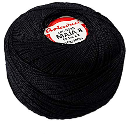 Pearl Crochet Cotton Embroidery Ball Yarn 229yd/210m Quality Thread 50g Size 8 Black (0099)