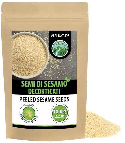 Alpi Nature White Sesame Seeds Peeled 1kg 2.2 lb, Peeled White Sesame Seeds, Gluten Free