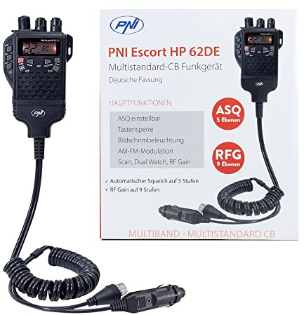Bärbar CB-radiostation PNI Escort HP 62DE tysk version, multistandard, 4W, 12V, AM-FM, ASQ justerbar på 5 nivåer, RF Gain på 9 nivåer, Dual Watch, Scan, Lock