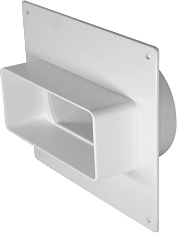 Steinberg14 White 110x55mm - Ø 100mm Flat Channel to Round Pipe Ducting Adaptor with Flange - Plastic Connector, Adapter, Reducer