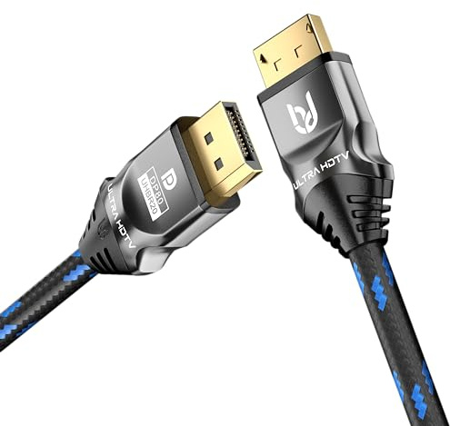 Ultra HDTV senaste DisplayPort 2.1-kabel 3 m – 8K@60 Hz, 4K@60/120/144 Hz, 5K@60Hz, 2K@165/240Hz – kompatibel med FreeSync och G-Sync – Perfekt för spelbildskärmar och datorer – DP till DP