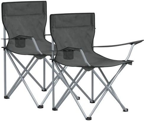 SONGMICS Sillas de Camping, Juego de 2 Sillas de Exterior, Apoyabrazos, Bolsillo para Tazas, Portátil, Plegable, Carga de 120 kg, Acampada, Jardín, Pesca, Playa, Terraza, Gris Pizarra GCB001G11