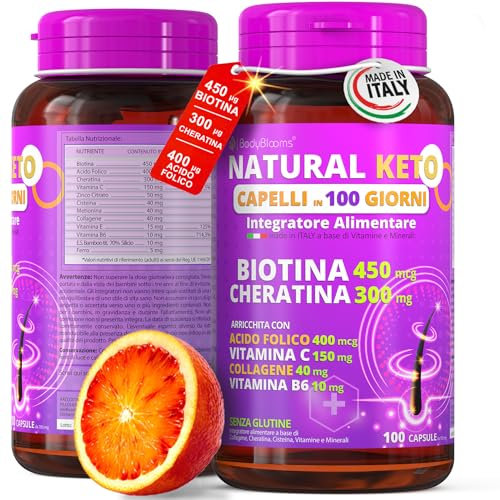 Biotina Capelli in 100 Giorni. Integratori per capelli per crescita capelli veloce donna uomo con biotina cheratina e zinco, Collagene, Ferro e Vitamina b. Integratore capelli donna uomo ITALIANO