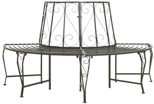 AUUIJKJF Home Outdoor OthersGarden Halbrunde Baumbank, 160 cm, Stahl