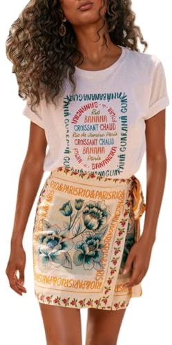 CHARTOU Women's Summer Floral Print Wrap Short Skirt Knot Side High Waist A Line Beach Mini Skirt (Medium,Floral)