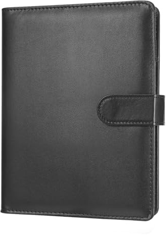 JIANTA Carpeta de anillas A6 en piel de PU, cubierta recargable con 6 anillas para papel de carta A6, bolsillos para cuadernos A6 de viaje y de trabajo (Negro)