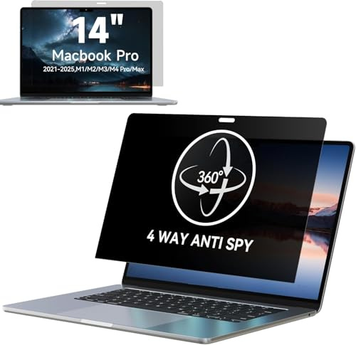 IPROKKO 360° Privacy Screen MacBook Pro 14 inch (2021-2025, M1, M2, M3, M4, M5), Matte Anti Glare Blue Light 14.2 Mac Scratch Resistant Laptop Screen Protector Filter