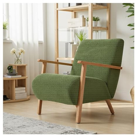 INMOZATA Chenille Tub Chair Modern Cozy Armchair with Solid Wood Frame Upholstered Accent Chair for Living Room Bedroom Home Office (Green)