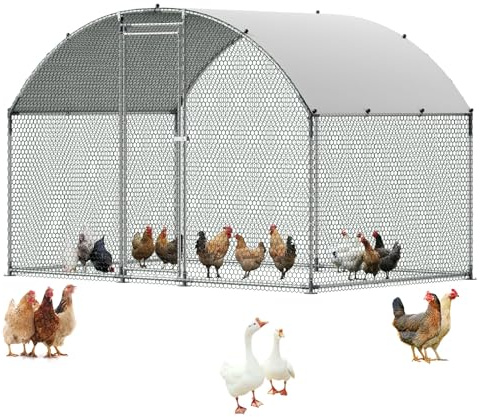 VEVOR Pollaio in Metallo 3 x 2 x 2 m Recinto Pollame con Copertura, Pollaio con Tetto a Capanna Serratura di Sicurezza, Gabbia per Conigli Anatre all'Aperto, Recinto per Pollame per Giardino