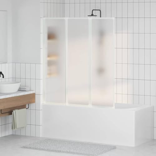 IKAYAA Mamparas de Bañera 132 x 140 cm Biombo de Baño Mampara Bañera Abatible de Aluminio & Panel de PP