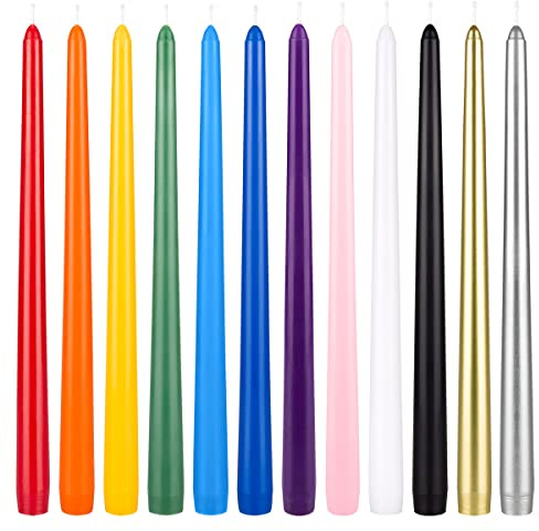 Mega Candles 12 pcs Unscented Supreme Assorted Colors Chime Taper Candles, Handcrafted Wax Candle 12 Inch x 7/8 Inch, Casting Chimes, Rituals, Spells, Vigils, Witchcraft, Wiccan, Meditation, Altar