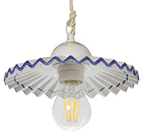 VANNI LAMPADARI - Sospensione Plissè in Ceramica - Lampadario Decorato a Mano per Soggiorno, Camera da Letto, Taverna, Cucina - Stile Rustico - 20 cm, Blu