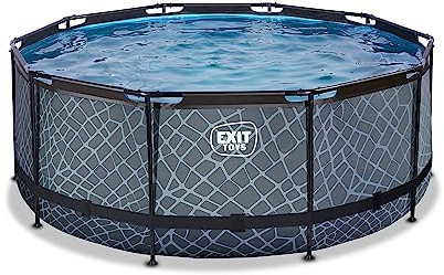 EXIT Toys Stone Pool - ø360x122cm - Piscina de Marco Redondo Grande con Bomba de Filtro de Cartucho - Piscina Extra Profunda - Marco Robusto - Incluye Escalera de Piscina - Diseño Único - Gris