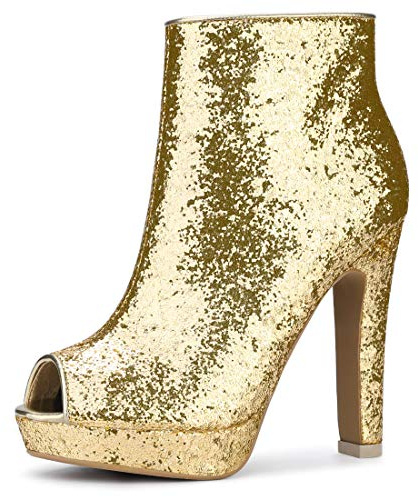 Allegra K Women's Glitter Platform Chunky Heeled Open Toe Heel Ankle Boots Gold 5.5 UK/Label Size 7.5 US