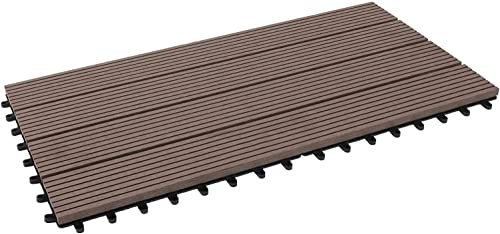 WPC Decking Tiles Royal (60 x 30 cm, 1 Tile) Wood Plastic Composite Waterproof Interlocking Decking Boards Outdoor for Garden, Patio, Balcony Hot Tub Deck Tile Flooring, Dark Brown