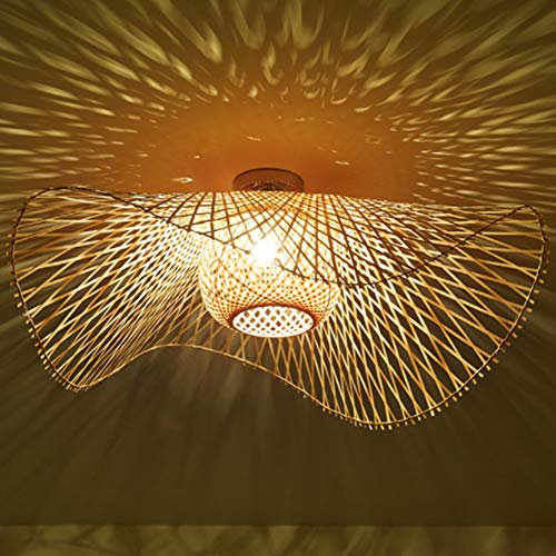 COCOL Natürliche Deckenlampe Aus Bambus Und Rattan Landbeleuchtung Deckenleuchte E27 Retro Deckenlicht Handgewebte Korridorlampe Schlafzimmer Restaurant Dekoration Lampe Energiesparlampe,48cm