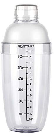 Happyupcity 1PC 700CC/24oz Empty Professional Clear Plstic Resin Cocktail Shaker with Scale and Strainer Top Drink Wine Tea Mixer Shaker Cup Bottle for Bar Party Home Use