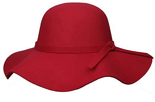 JK Home Sombrero de sol de ala ancha vintage Fedora Floppy – Sombrero de lana de fieltro – Beach Princess Cloche Derby Bowler Iglesia Party Bucket Sombreros, Rojo Adulto, Taille unique