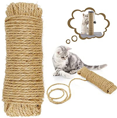 HAPPY HACHI Corde en Sisal pour Griffoir Chat (6 mm/20 m),Naturel Réparation et Remplacement l'arbre à Chat Poteau Accessoire Durable pour Bricolage, Jardinage, Décoration Artisanale Maison